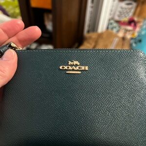 Coach Green Leather Wristlet with Gold Logo